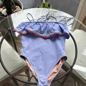 Womens Ruffled Blue Swimsuit